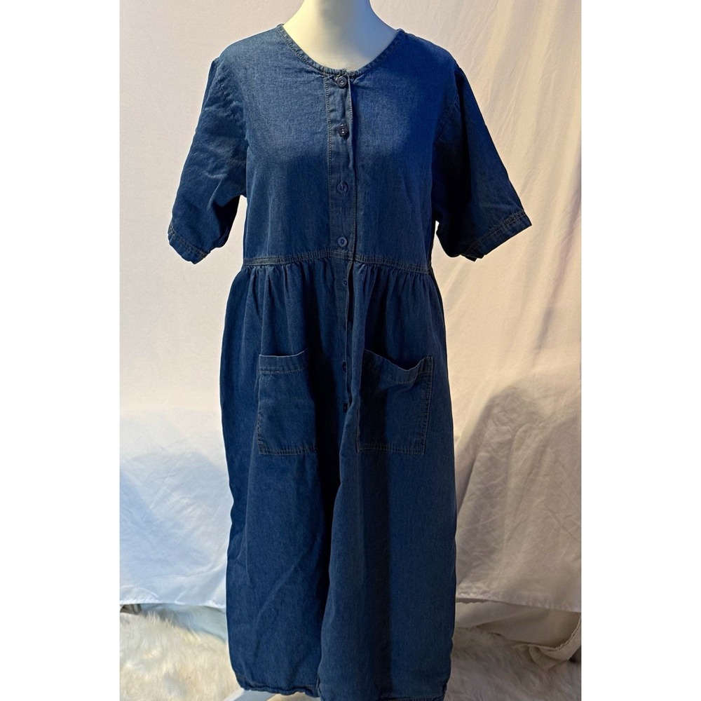 VTG 80s/90s Woman Within Size 12 100% Cotton Chambray Denim Dress Cottagecore